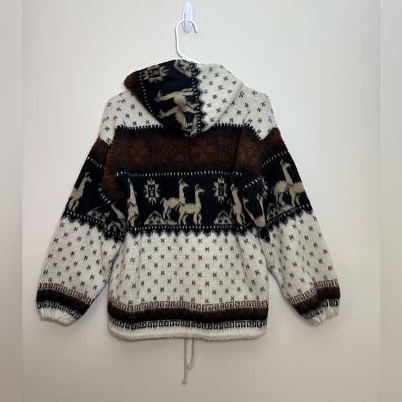 Alpaca Llama Andino Wool Full Zip Hooded Sweater Jacket - Picture 2 of 4